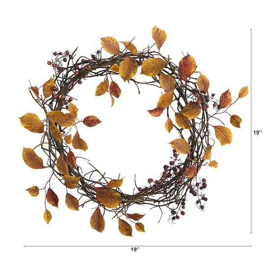 19" Harvest Leaf, Berries & Twig Wreath